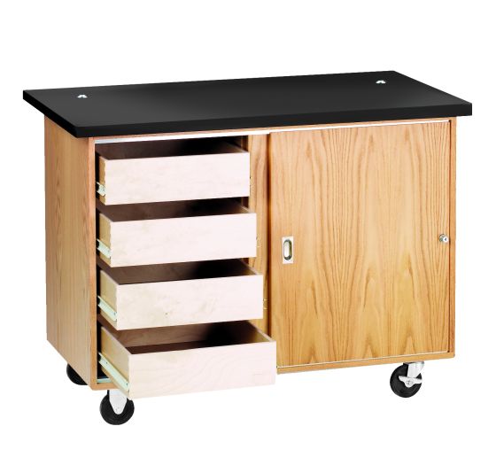 Diversified Spaces Mobile Demonstration Table with 4 Drawers, Storage, with Rod Sockets