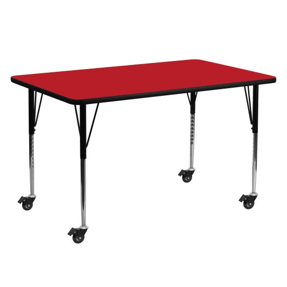 Heavy Duty 24" W x 60" L Mobile High Pressure Laminate Height Adjustable Activity Table-Red