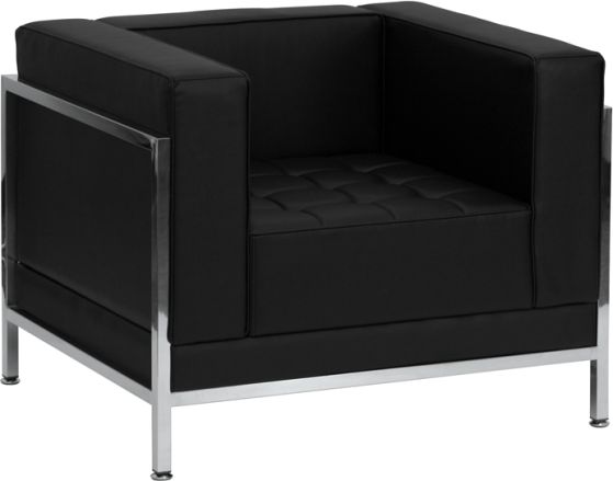 Leon Series Contemporary Leather Chair with Encasing Frame-Black