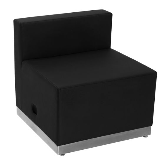 Leon Series Leather Chair with Stainless Steel Base-Black