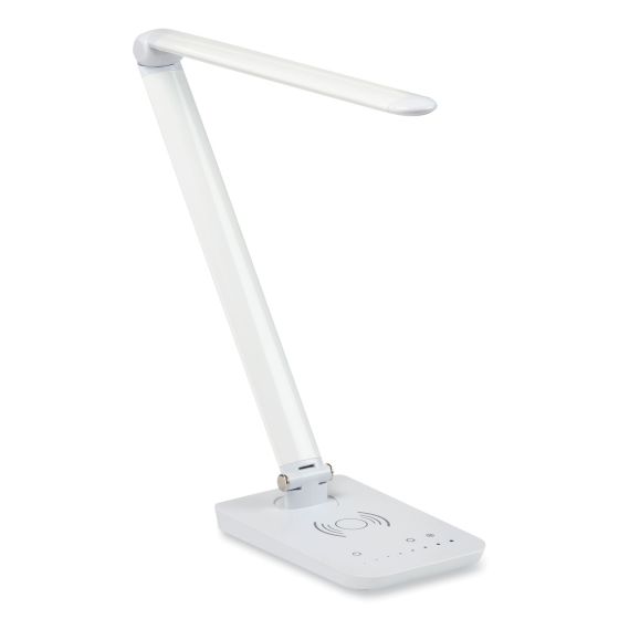 Safco Vamp LED Wireless Charging Lamp, Multi-pivot Neck, 16.75" High, White