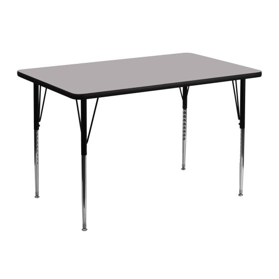 Heavy Duty 30" W x 48" L Thermal Fused Laminate Height Adjustable Activity Table-Gray