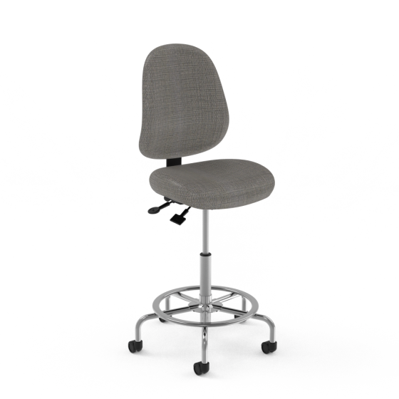 healtHcentric 280 LB Mid-Back Lab Stool with Fixed Footring and Frixion Anti-Slip Healthcare Fabric