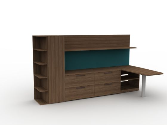 Indiana Furniture Canvas Peninsula Desk with Lateral Files and Tackboard