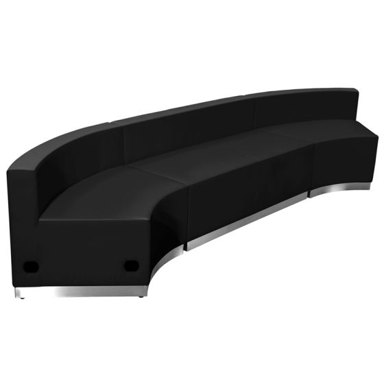 Leon Series 3 Piece Leather Concave Reception Set-Black