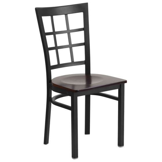 HUSKY Seating Durable 500 LB Metal Restaurant Chair with Window Back & Wood Seat-Walnut