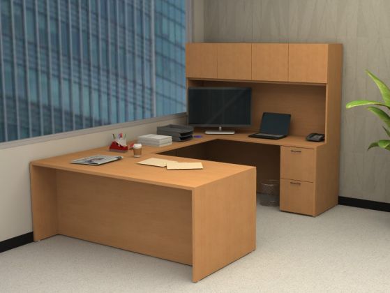 Indiana Furniture Canvas U Shape Desk with Hutch -36" x 72" Desktop with 24" x 48" Return - 72" x 108" Overall