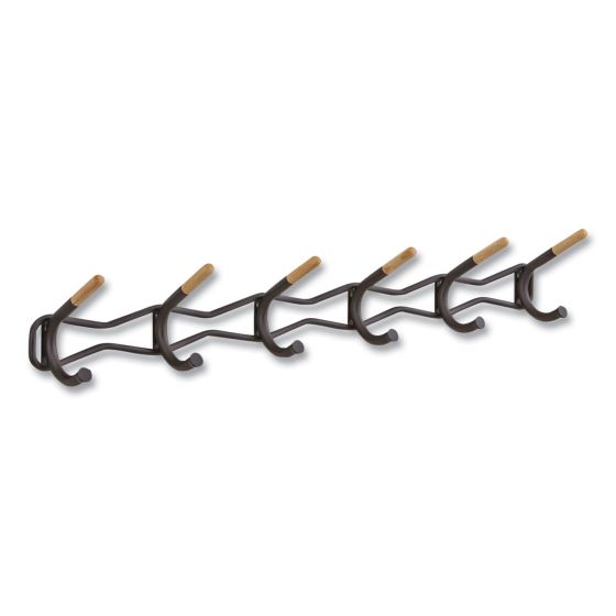 Safco Family Coat Wall Rack, 6 Hook, 42.75w x 5.25d x 7.25h, Black