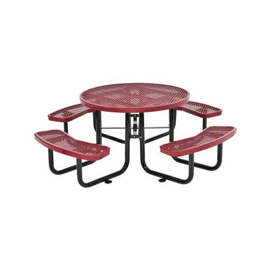 46 Inch Round Outdoor Commercial Picnic Table, Expanded Metal, Red
