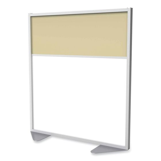 Ghent Floor Partition with Aluminum Frame and 2 Split Panel Infill, 48.06 x 2.04 x 53.86, White/Carmel
