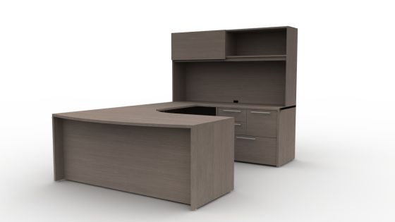 Indiana Furniture Canvas U Shape Desk with Bow Front and Sliding Door Hutch