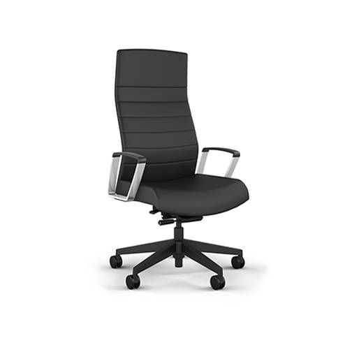 9to5 Seating @NCE 305 Office Chair - Black Vinyl Upholstered High-Back, Heavy Duty Synchro Tilt, Aluminum Fixed Arms with Black Arm Pad