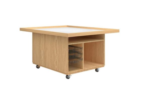 Diversified Spaces Robotics Workstation with Tote Trays, Oak, 61"W x 49" D x 32" H