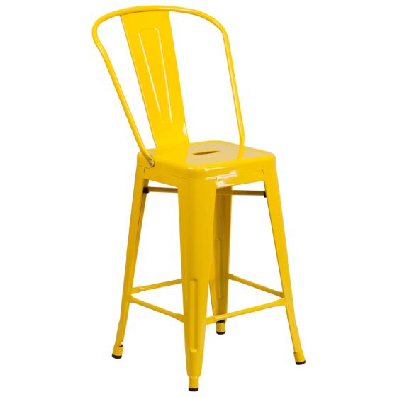HUSKY Seating 500 LB Counter Height 24" Indoor-Outdoor Metal Bar Stool-Yellow