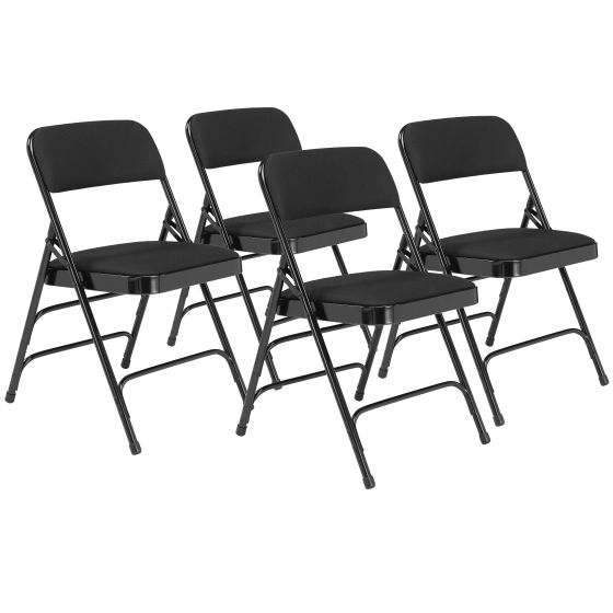 4 PACK National Public Seating 2300 Series Fabric Padded Metal Folding Chair Triple Brace-Black