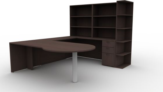 Indiana Furniture Canvas U Shape Desk with Large Peninsula Top and Bookcases