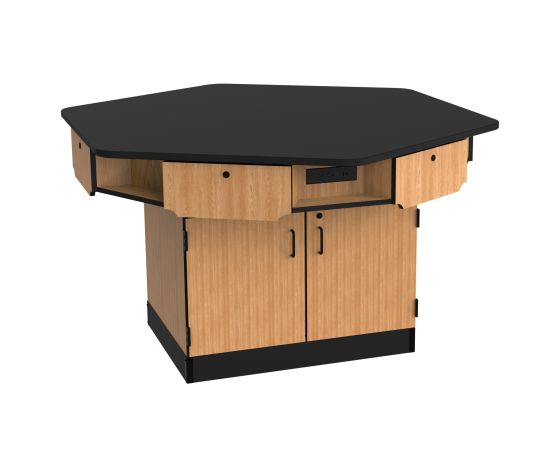 NPS® 6-Person Workstation, Chem-Res Top, Cabinet Base, Drawers, Power Strips