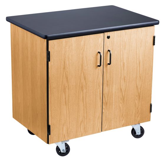 National Public Seating Mobile Science Cabinet With HPL Top, Black Top & Light Oak Frame - Model MSC2436