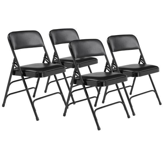 4 PACK National Public Seating 1300 Series Vinyl Padded Folding Chair Triple Brace-Black