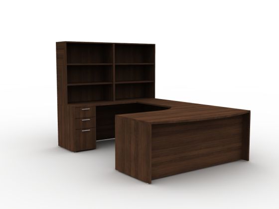 Indiana Furniture Canvas U Shape Desk with Bow Front and Bookcase Credenza
