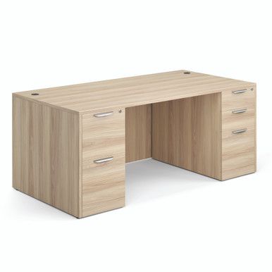 OS Laminate Collection Double Full Pedestal Desk - 71'' x 36'' - American Elm