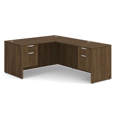 OS Laminate Collection Double 3/4 Pedestal "L" Desk - 60" x 77" - Modern Walnut