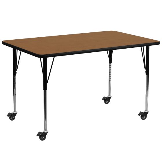 Heavy Duty 30" W x 72" L Mobile Thermal Fused Laminate Height Adjustable Activity Table-Oak