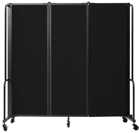 National Public Seating Room Divider, 6' Height, Expands to 72" Width, Black Panels, Black Frame - Model RDB6-3PT10