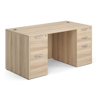 OS Laminate Collection Double Full Pedestal Desk - 60'' x 30'' - American Elm
