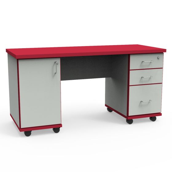 Jackson Teacher's Desk with 3mm Edge, Left Side: 1 Door with Adjustable Shelf,  Right Side: 2 Drawers, 1 File Drawer, 60" W x 24" D