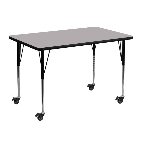 Heavy Duty 30" W x 48" L Mobile Thermal Fused Laminate Height Adjustable Activity Table-Gray