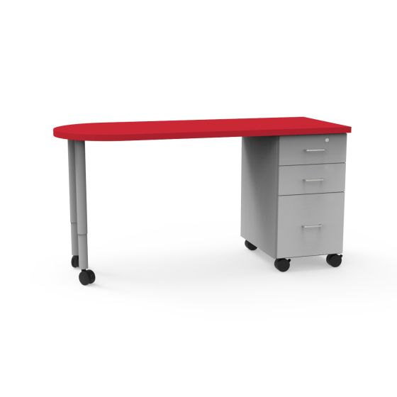 Universal Appleton Teacher's Desk with Beveled Lotz Armor Edge™ HPL Shaped Top, 2 Box Drawers, 1 File Drawer, 2" ELS Adjustable Straight Round Legs, Casters, 60" W x 24" D