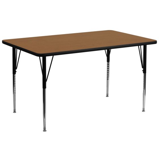 Heavy Duty 30" W x 72" L Thermal Fused Laminate Height Adjustable Activity Table-Oak